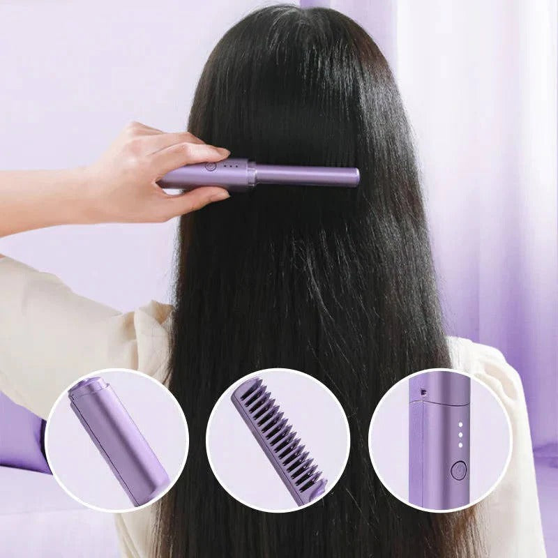 Spazzola per capelli in ceramica senza fili con controllo anti-crespo