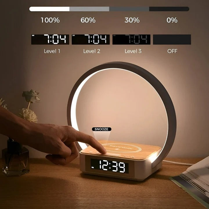 Lampada da comodino 3-in-1 con ricarica wireless e orologio digitale