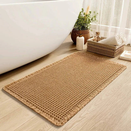 Tappetino da bagno lavabile in lavatrice con frange e fondo antiscivolo