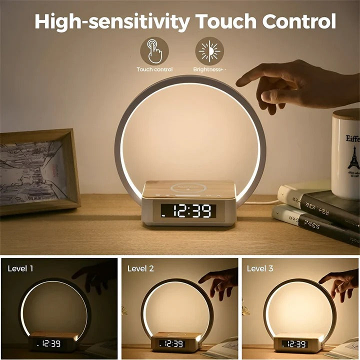 Lampada da comodino 3-in-1 con ricarica wireless e orologio digitale