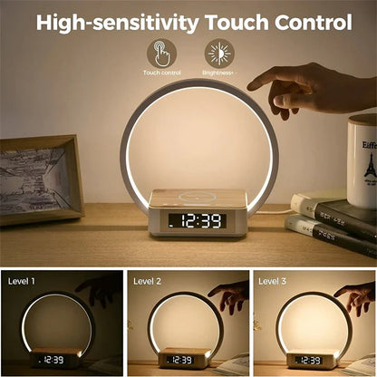 Lampada da comodino 3-in-1 con ricarica wireless e orologio digitale