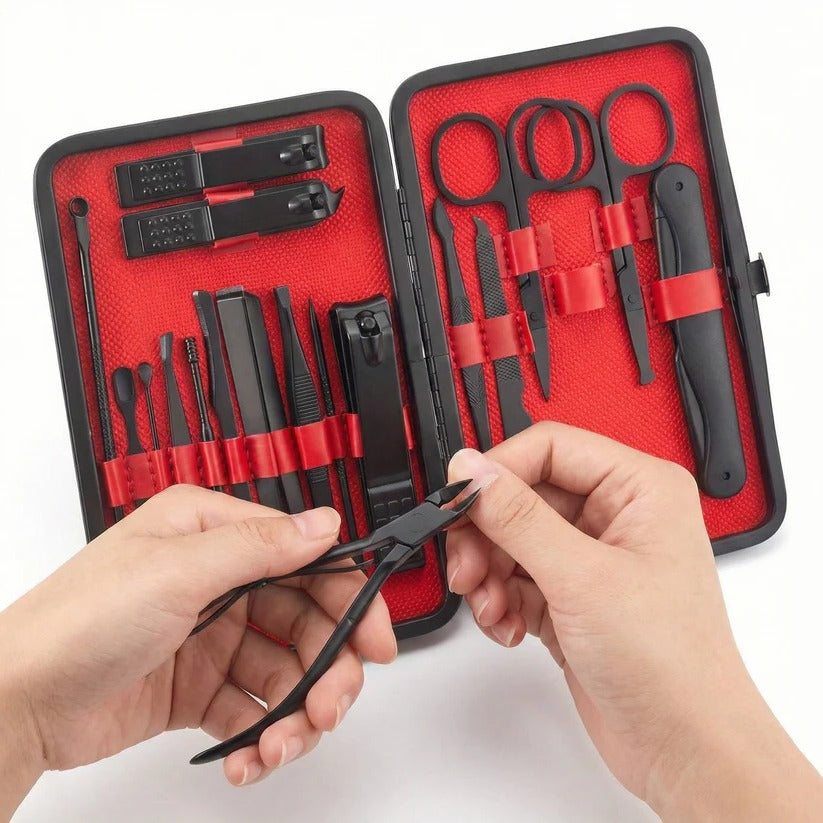 Set di tagliaunghie in acciaio inossidabile per manicure e pedicure con custodia da viaggio, 24 pezzi
