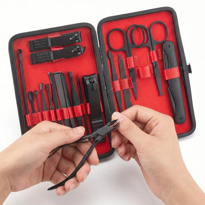 Set di tagliaunghie in acciaio inossidabile per manicure e pedicure con custodia da viaggio, 24 pezzi