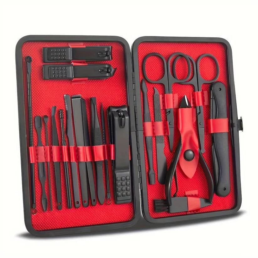 Set di tagliaunghie in acciaio inossidabile per manicure e pedicure con custodia da viaggio, 24 pezzi