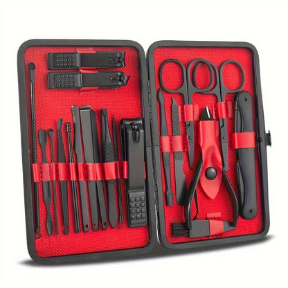 Set di tagliaunghie in acciaio inossidabile per manicure e pedicure con custodia da viaggio, 24 pezzi
