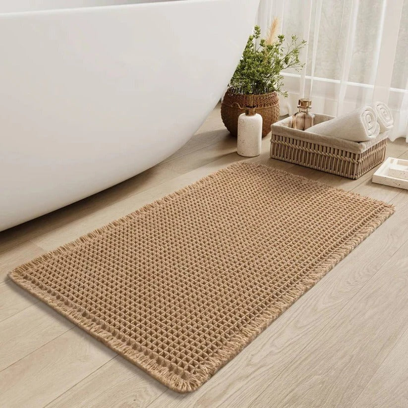 Tappetino da bagno lavabile in lavatrice con frange e fondo antiscivolo