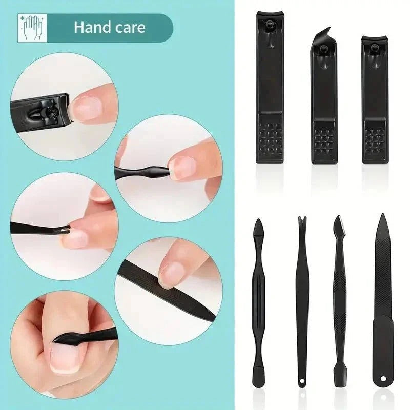 Set di tagliaunghie in acciaio inossidabile per manicure e pedicure con custodia da viaggio, 24 pezzi