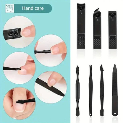 Set di tagliaunghie in acciaio inossidabile per manicure e pedicure con custodia da viaggio, 24 pezzi