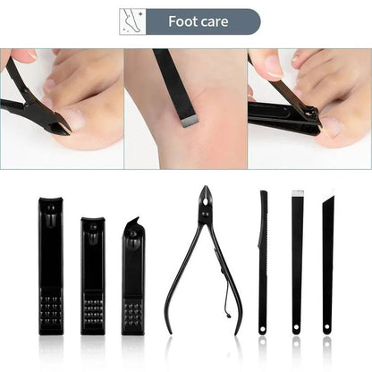 Set di tagliaunghie in acciaio inossidabile per manicure e pedicure con custodia da viaggio, 24 pezzi