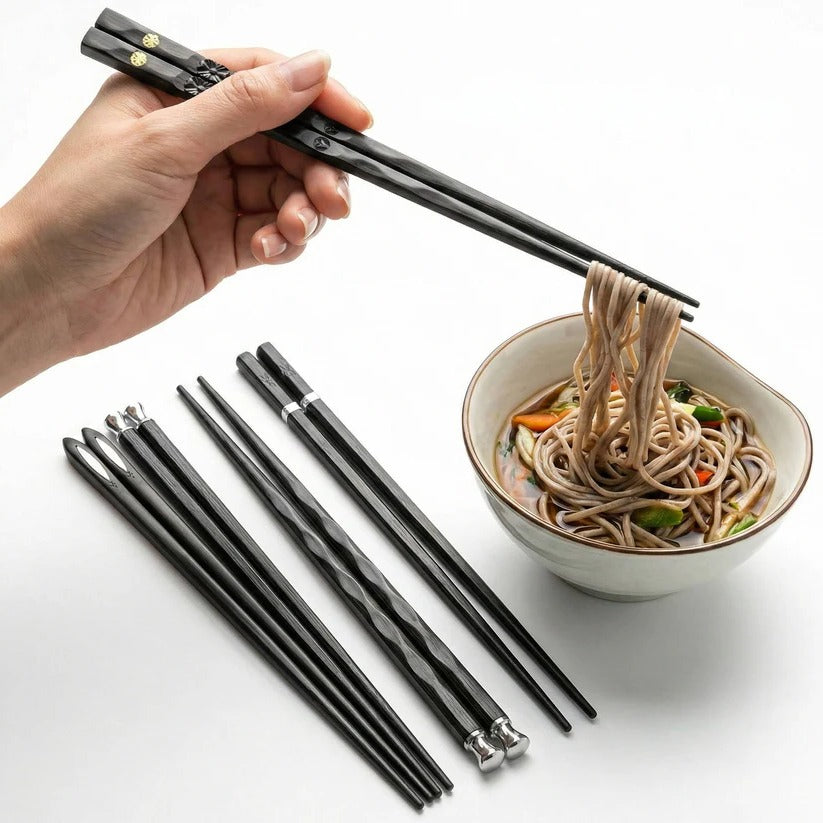Set da 5 paia di bacchette riutilizzabili con impugnatura antiscivolo