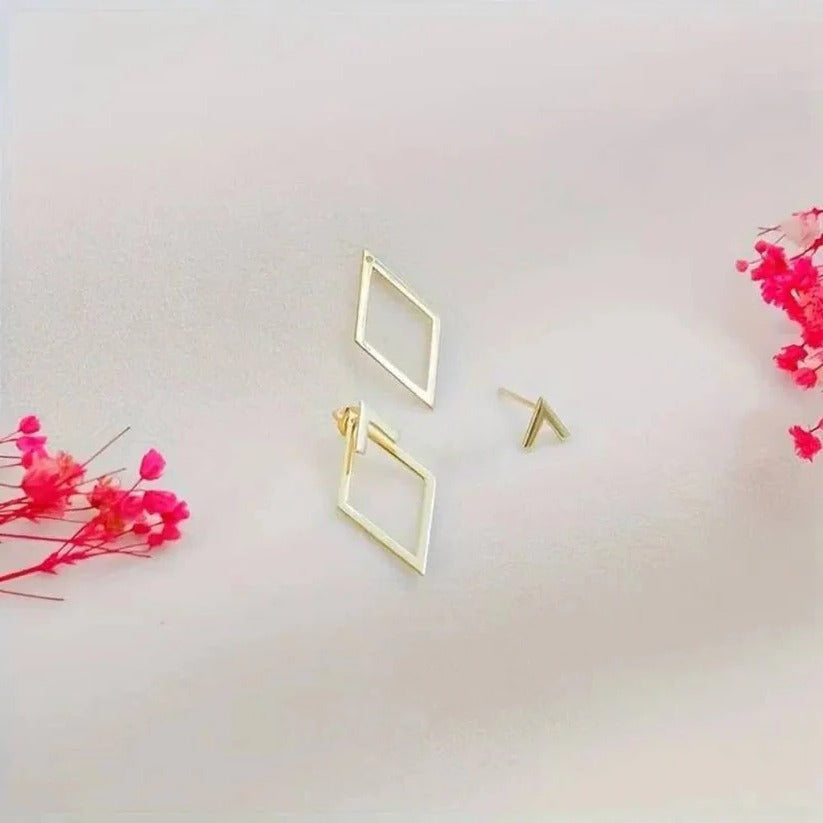 Orecchini pendenti geometrici a forma di diamante e freccia in oro e argento