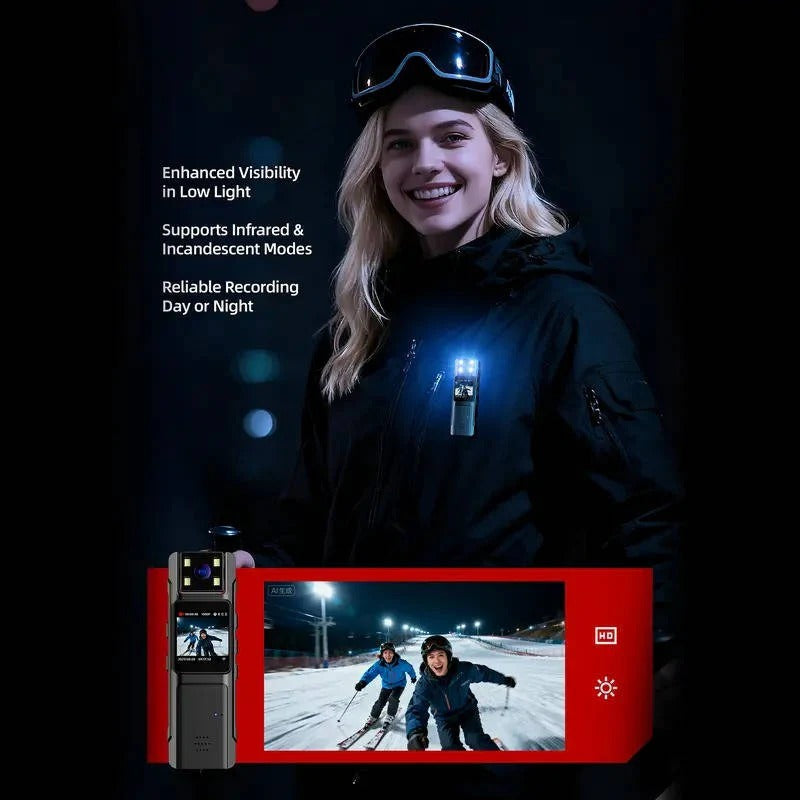 Camera corporea indossabile 1080P con visione notturna, rilevamento del movimento e lente grandangolare rotante