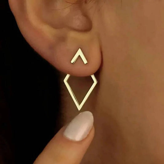 Orecchini pendenti geometrici a forma di diamante e freccia in oro e argento