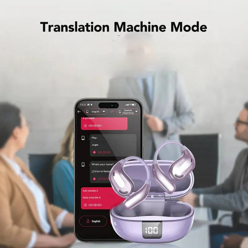 Auricolari con traduzione Bluetooth, supporto multilingue dell'app e custodia di ricarica