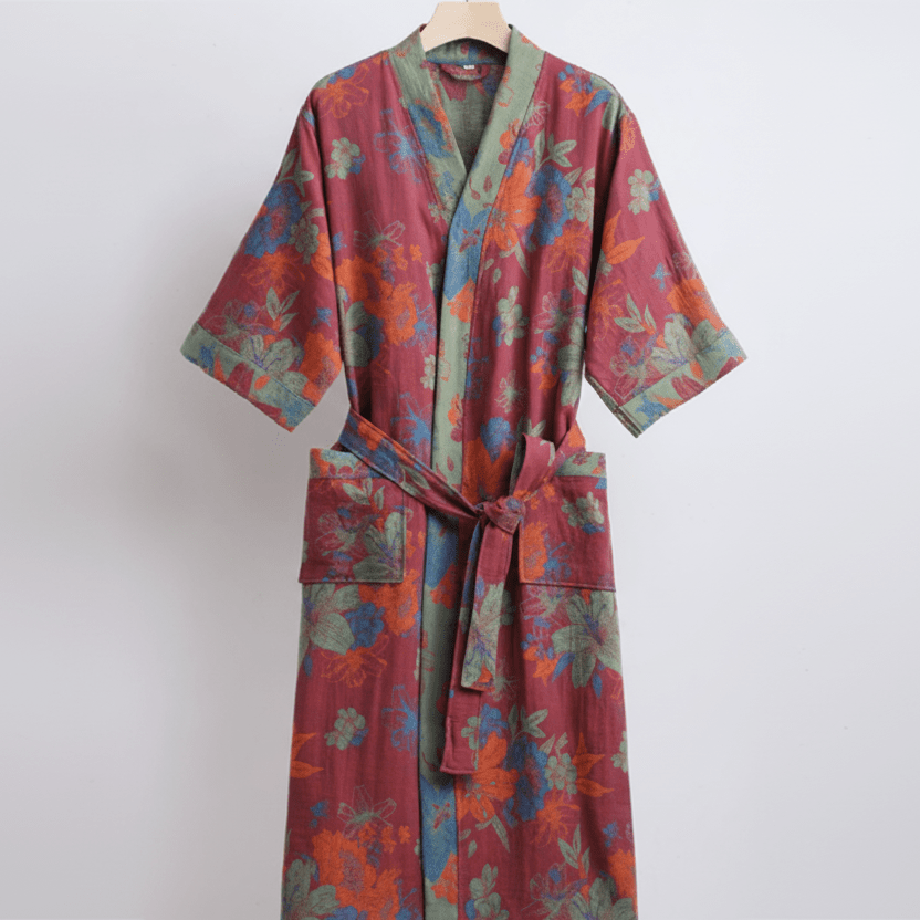 KIMOGINKO – Accappatoio kimono reversibile realizzato in cotone biologico per un comfort traspirante