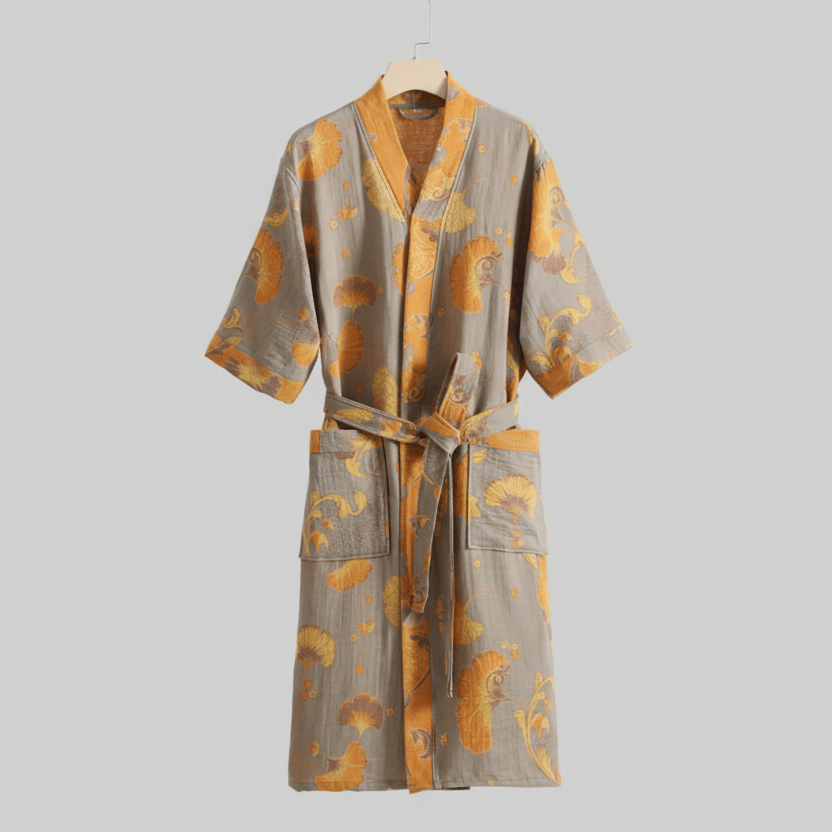 KIMOGINKO – Accappatoio kimono reversibile realizzato in cotone biologico per un comfort traspirante