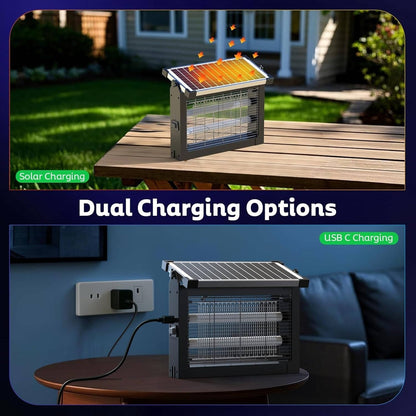Cattura insetti solare per esterni, zapper wireless portatile per campeggio per zanzare; trappole per mosche per cortile, patio, giardino e RV (circa 325 m² / 3500 ft²)