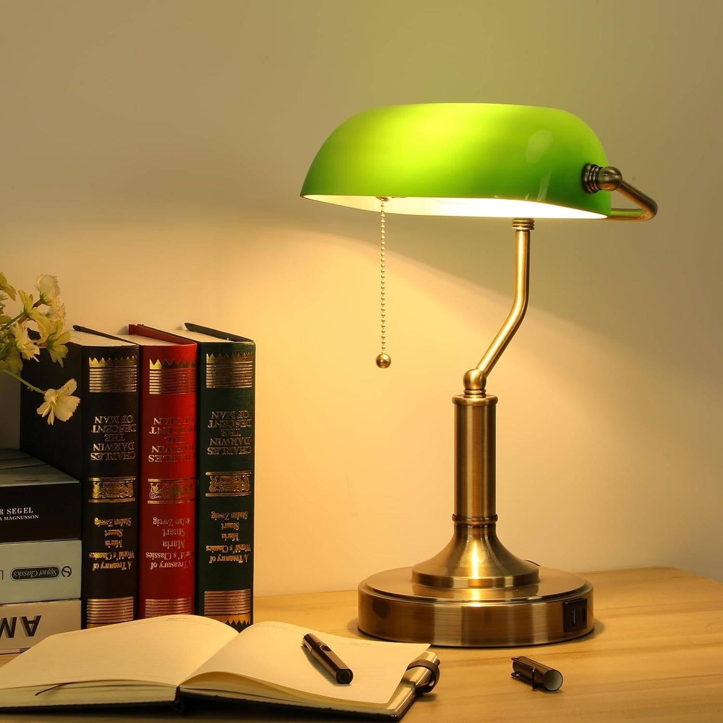 Lampada da scrivania vintage per banchieri, lampada verde retrò