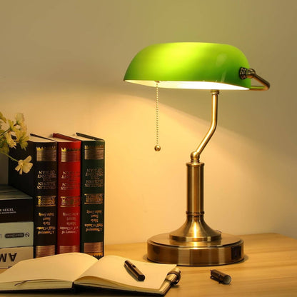 Lampada da scrivania vintage per banchieri, lampada verde retrò