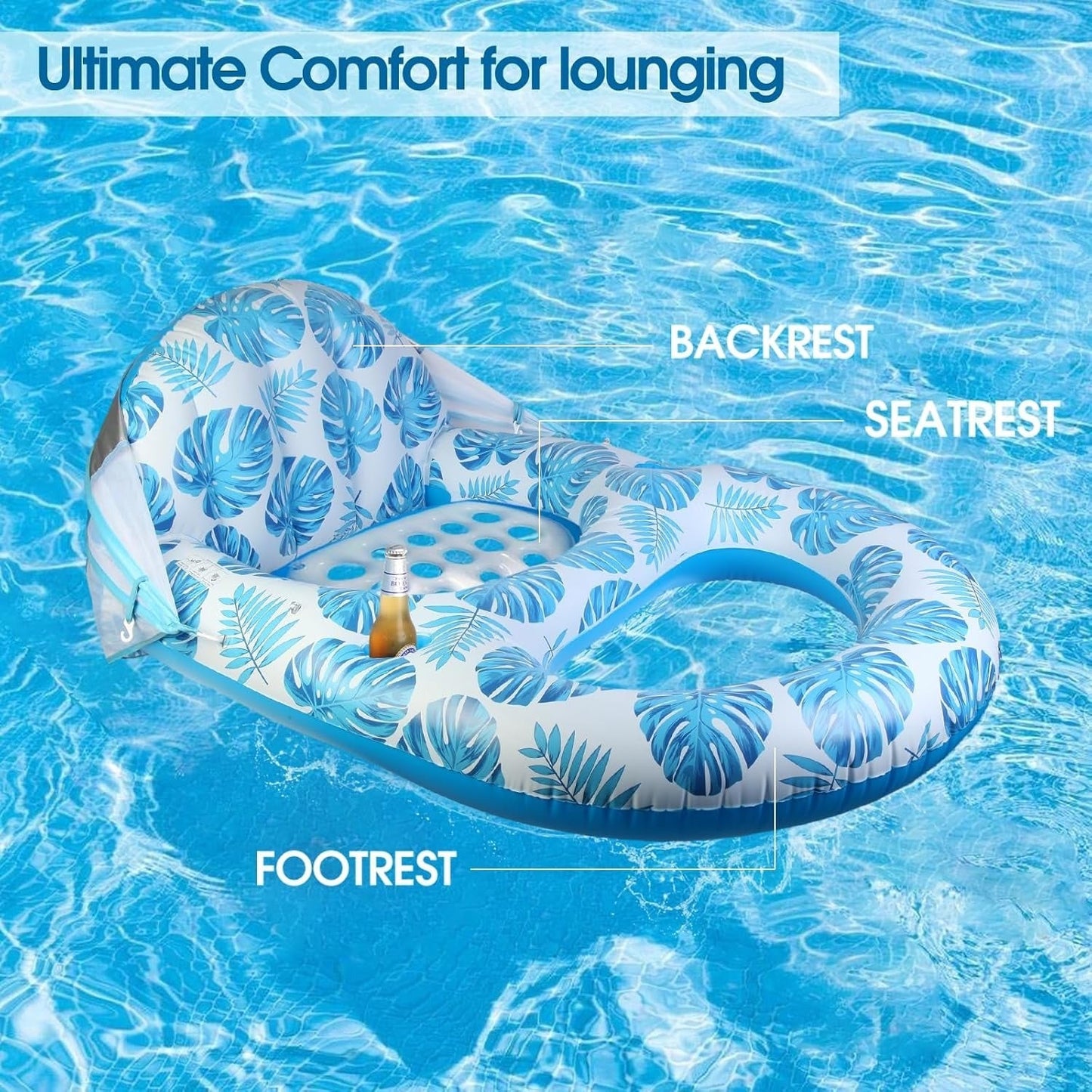 Sdraio gonfiabile da piscina con tenda parasole, porta bicchieri, schienale e poggiapiedi per adulti, ad alta resistenza