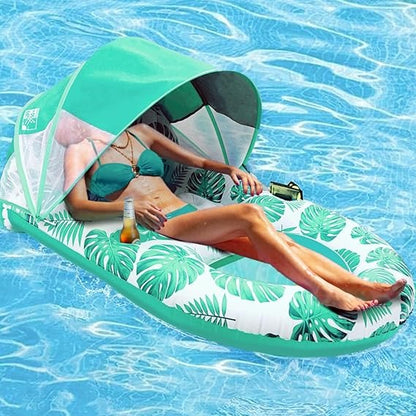 Sdraio gonfiabile da piscina con tenda parasole, porta bicchieri, schienale e poggiapiedi per adulti, ad alta resistenza