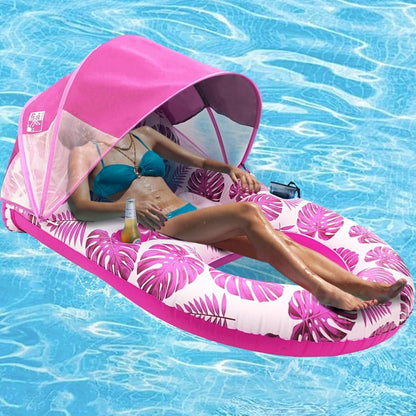 Sdraio gonfiabile da piscina con tenda parasole, porta bicchieri, schienale e poggiapiedi per adulti, ad alta resistenza