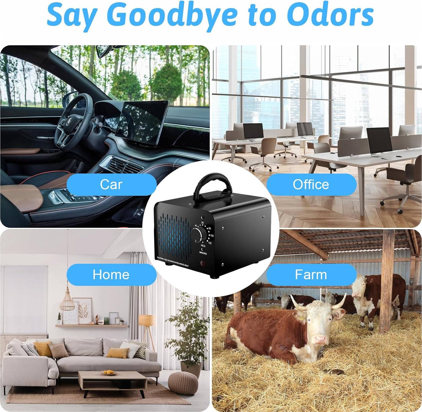 Generatore di ozono ad alta capacità con eliminatore di odori da 70.000 mg, rimozione odori fino a 6000 piedi quadrati, ionizzatore e ozonatore per fumo, auto, cantina e stanza per animali domestici