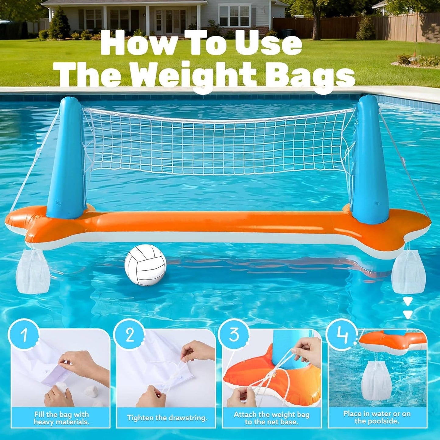 Rete gonfiabile da pallavolo per piscina, giochi da piscina per bambini e adulti, inclusi canestri da basket