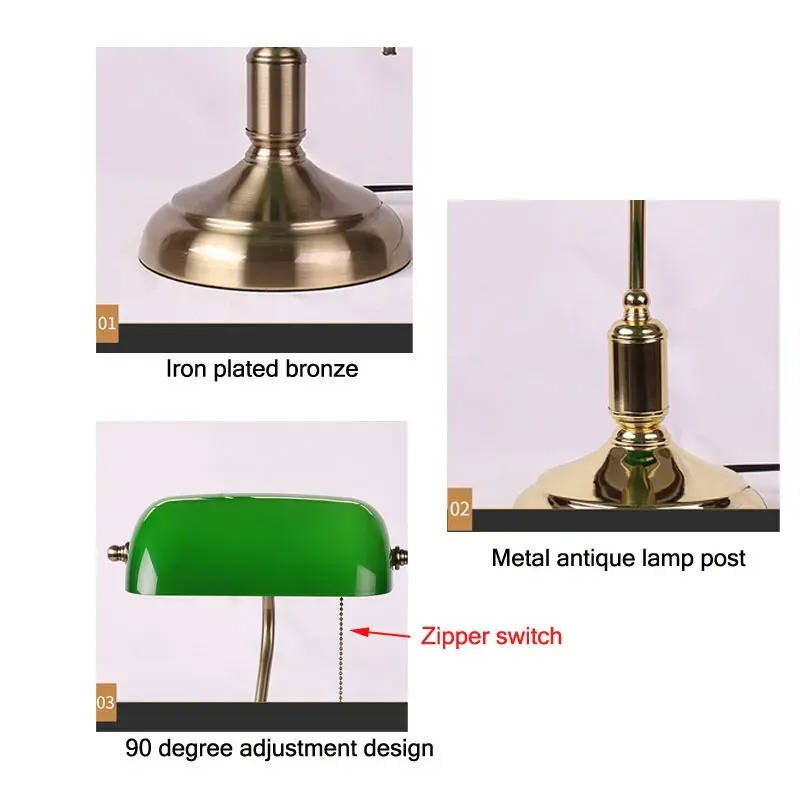 Lampada da scrivania vintage per banchieri, lampada verde retrò