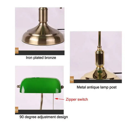Lampada da scrivania vintage per banchieri, lampada verde retrò