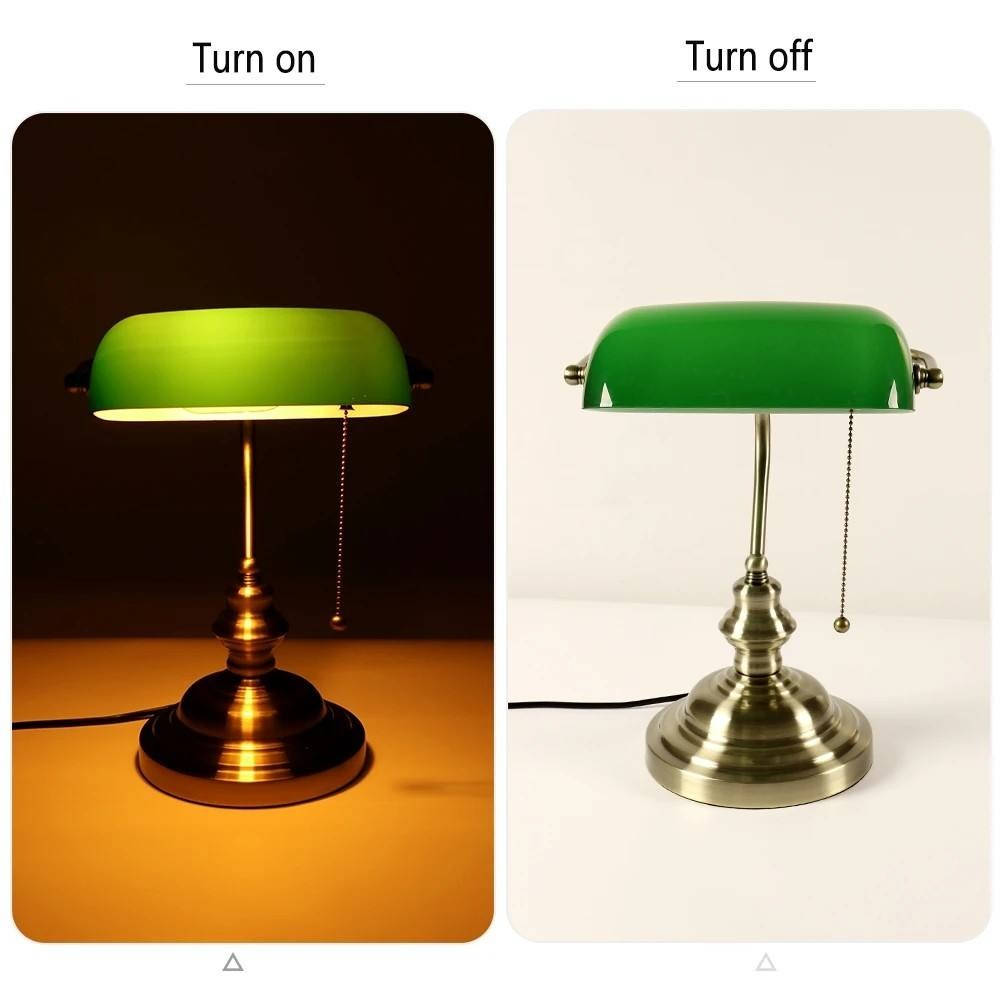 Lampada da scrivania vintage per banchieri, lampada verde retrò