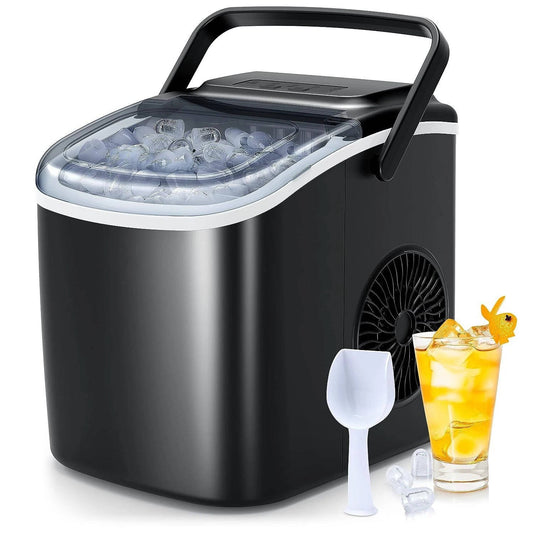 Macchina per ghiaccio da tavolo portatile con manico, produce 26,5 libbre di ghiaccio fresco in 24 ore per uso domestico, ufficio e feste