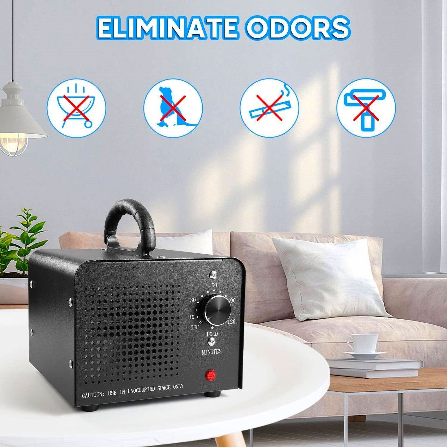 Generatore di ozono ad alta capacità con eliminatore di odori da 70.000 mg, rimozione odori fino a 6000 piedi quadrati, ionizzatore e ozonatore per fumo, auto, cantina e stanza per animali domestici