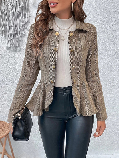 Giacca Elegante Donna | Vestibilità Slim, Tessuto Jacquard e Taglio Peplo
