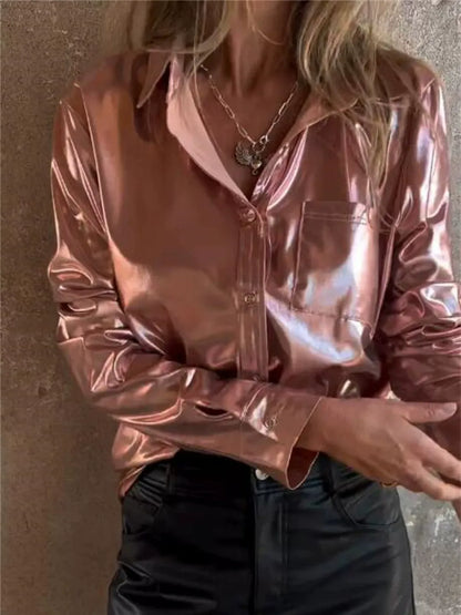 Camicia Casual Donna | Design con Bottoni in Ecopelle Morbida