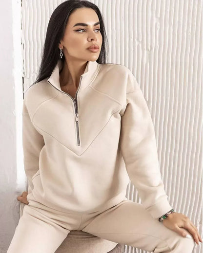 Completo in Tuta Donna | Felpa con Mezza Zip e Pantaloni in Pile Morbido