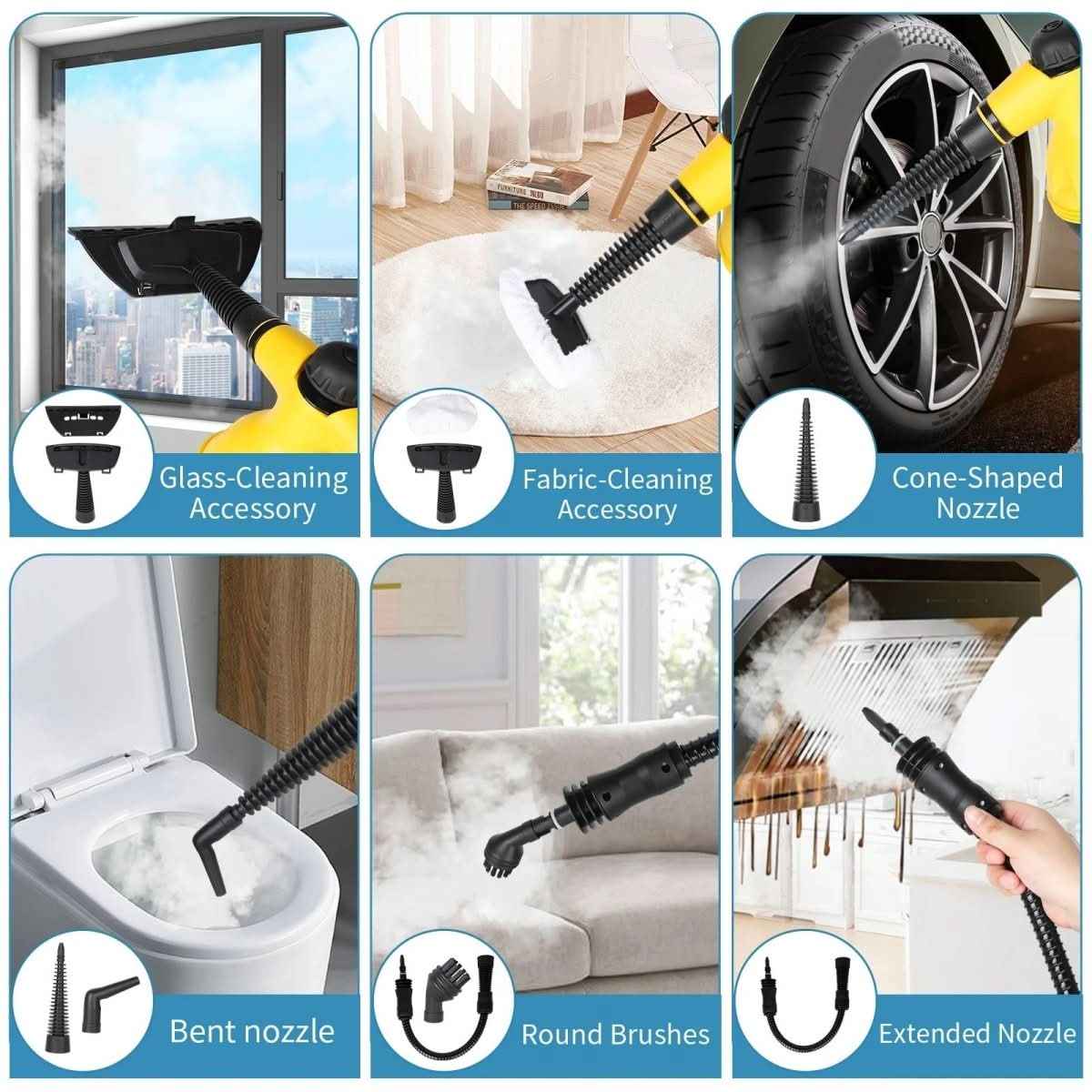 Pulitore a vapore multifunzione - senza sostanze chimiche, con 8 accessori, per casa, tessuti e finestre