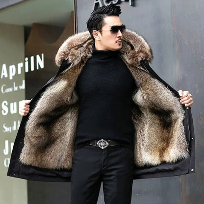 Olivier - Parka Invernale da Uomo con Fodera Calda e Collo in Pelliccia Sintetica