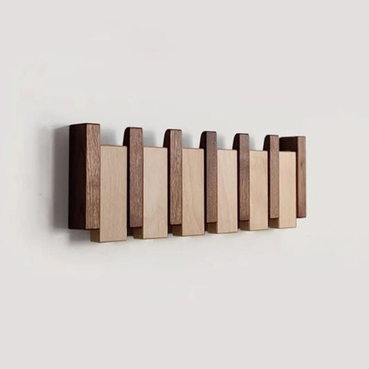 Appendiabiti da parete in legno di noce e faggio con ganci a ribalta stile pianoforte, 4, 6 o 8 ganci, da 32 a 55 cm, fa