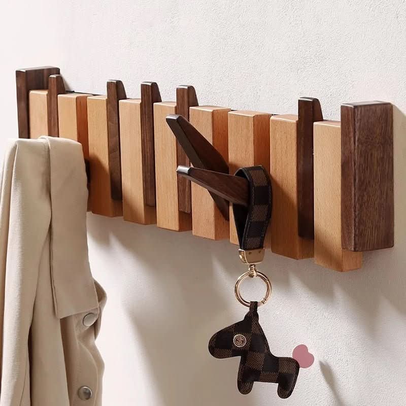 Appendiabiti da parete in legno di noce e faggio con ganci a ribalta stile pianoforte, 4, 6 o 8 ganci, da 32 a 55 cm, fa