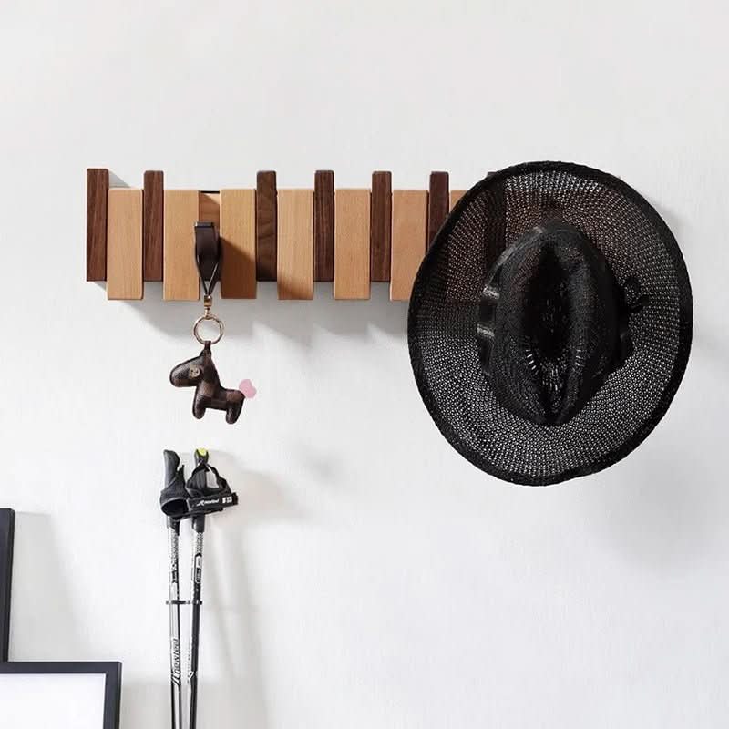 Appendiabiti da parete in legno di noce e faggio con ganci a ribalta stile pianoforte, 4, 6 o 8 ganci, da 32 a 55 cm, fa
