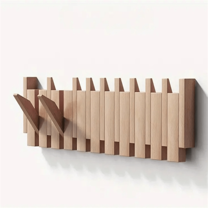 Appendiabiti da parete in legno di noce e faggio con ganci a ribalta stile pianoforte, 4, 6 o 8 ganci, da 32 a 55 cm, fa