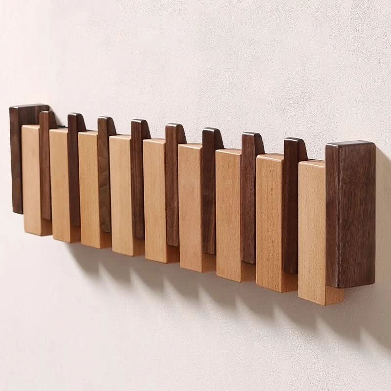 Appendiabiti da parete in legno di noce e faggio con ganci a ribalta stile pianoforte, 4, 6 o 8 ganci, da 32 a 55 cm, fa