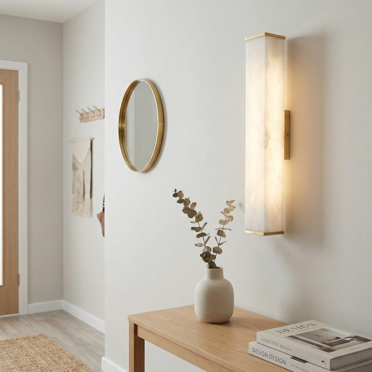 Applique a LED in ottone con paralume in alabastro per interni moderni
