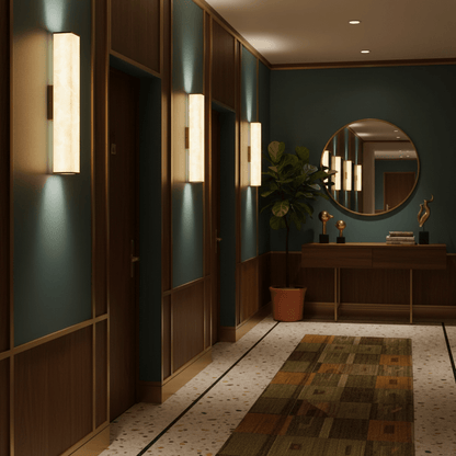 Applique a LED in ottone con paralume in alabastro per interni moderni