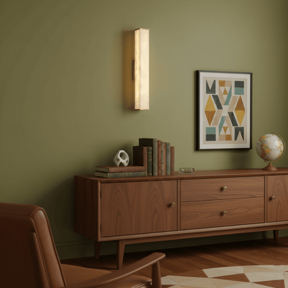 Applique a LED in ottone con paralume in alabastro per interni moderni