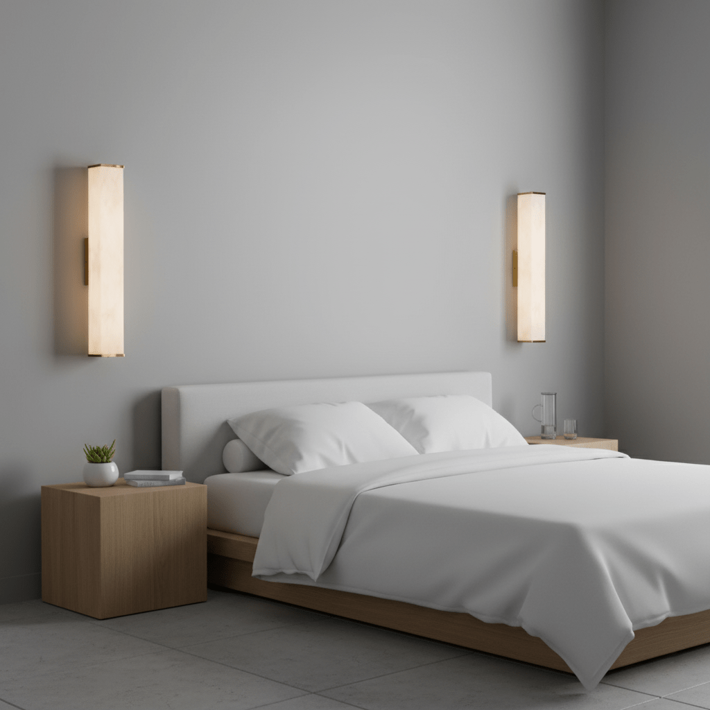 Applique a LED in ottone con paralume in alabastro per interni moderni