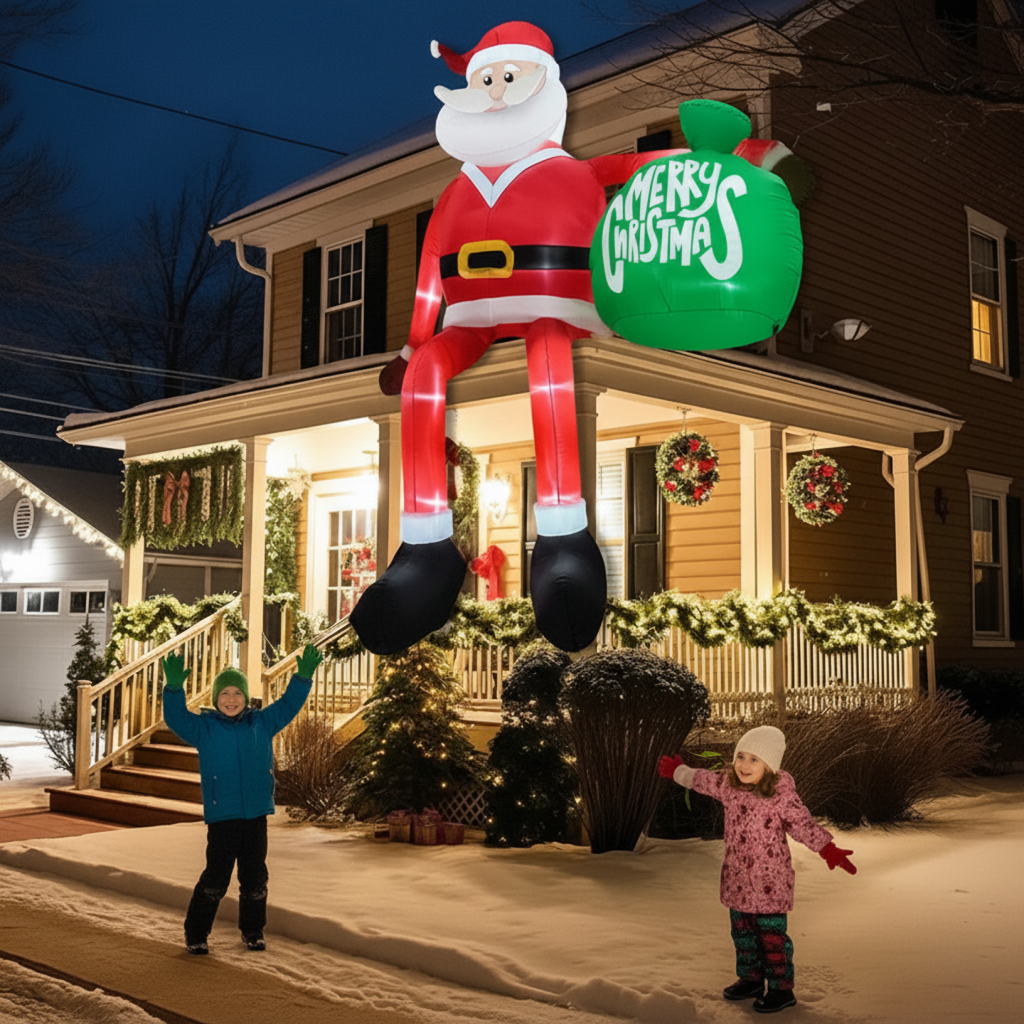 Babbo Natale Gonfiabile Luminoso LED Gigante 240 cm che Scala