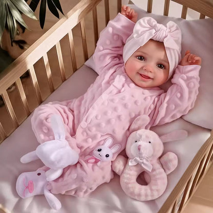 Bambola reborn da 43 cm – realistica in vinile morbido, posizionabile, neonato sorridente con accessori