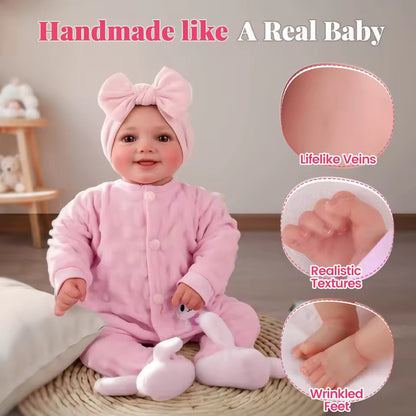 Bambola reborn da 43 cm – realistica in vinile morbido, posizionabile, neonato sorridente con accessori